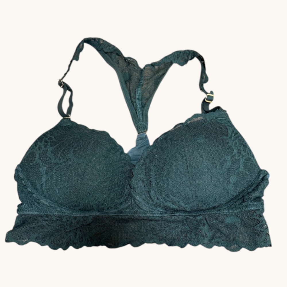 Pre-Loved Victoria’s Secret PINK Forest Green Push-Up Bra Small – Lightly Padded